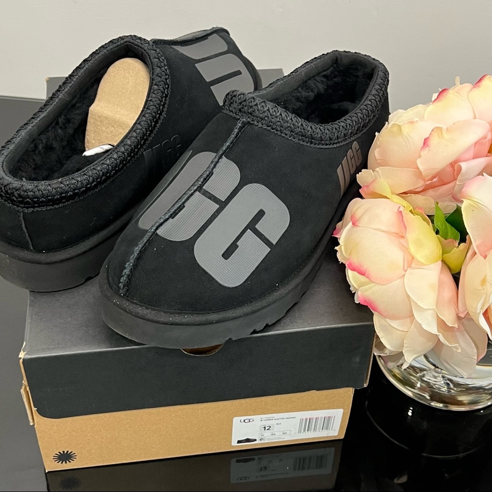 UGG Tasman Scatter Graphic Slippers Men 12 Black - Picture 3 of 5